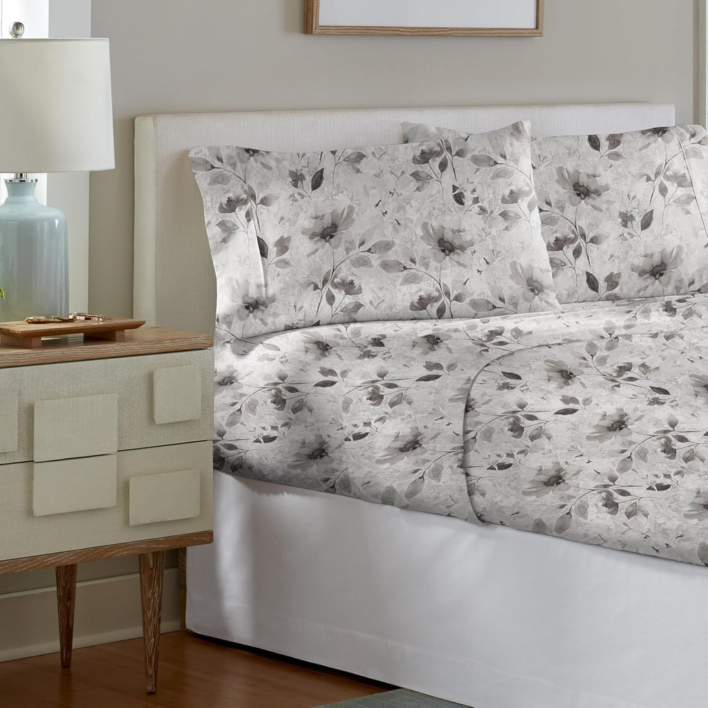 Pointehaven Night Garden Printed Cotton Percale 4 pc Sheet Set, King