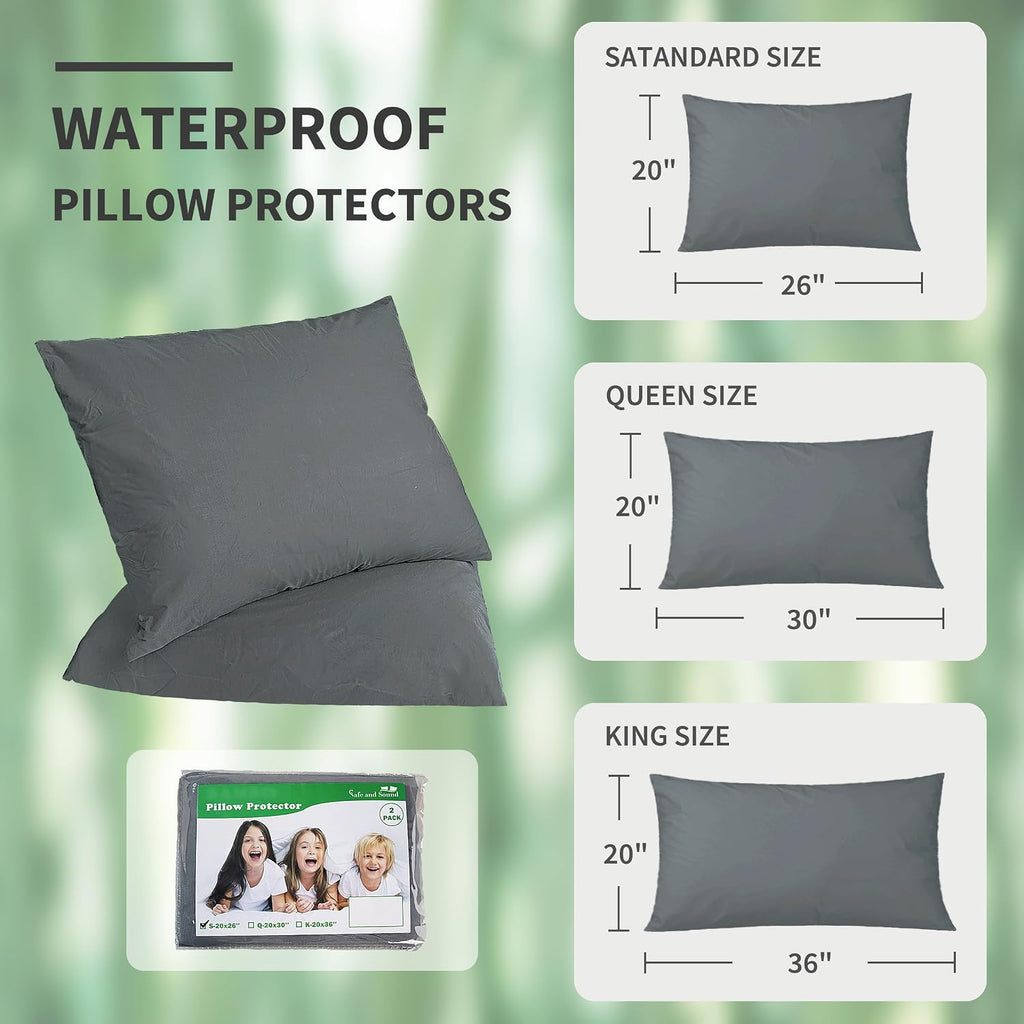 SafeandSound Safe and Sound Zipper Waterproof Pillow Protector, Viscose King Size Breathable Soft Pillow Cover Case, Zippered Hotel Quality…