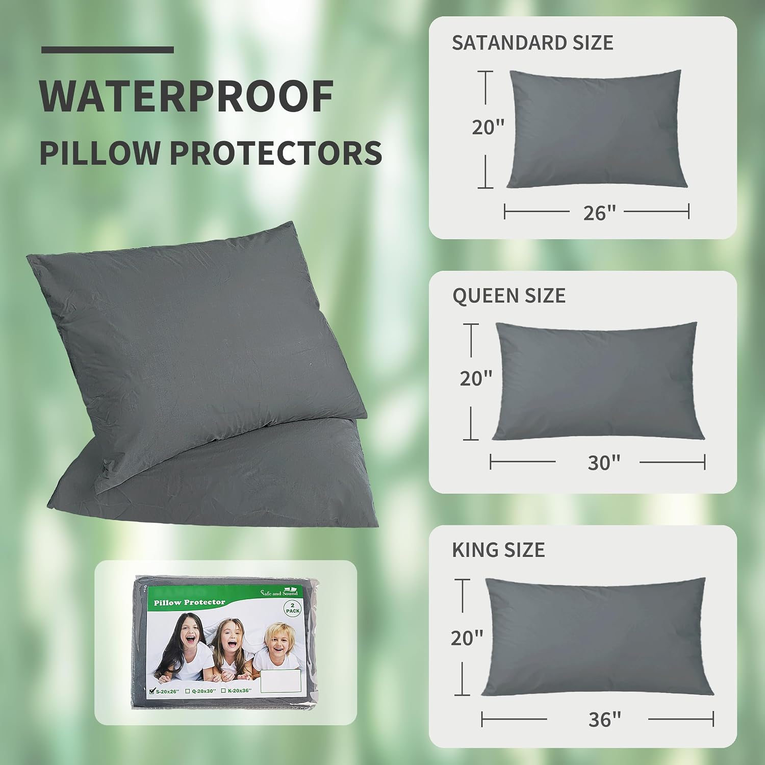 SafeandSound Safe and Sound Zipper Waterproof Pillow Protector, Viscose King Size Breathable Soft Pillow Cover Case, Zippered Hotel Quality…