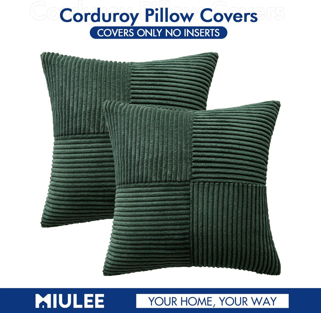 Miulee Army Green Decorative Throw Pillow Covers 18x18 Inch for Couch Bed Sofa Pack of 2 Boho Farmhouse Throw Pillows Soft Cross Corduroy P…
