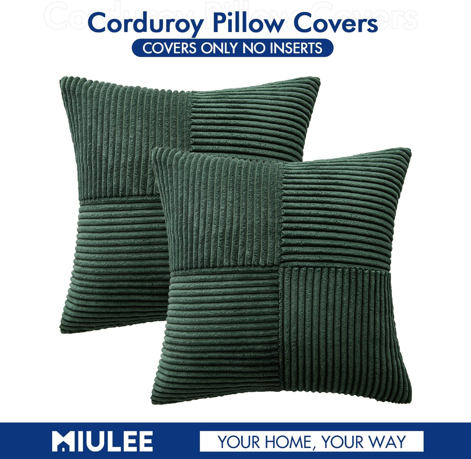 Miulee Army Green Decorative Throw Pillow Covers 18x18 Inch for Couch Bed Sofa Pack of 2 Boho Farmhouse Throw Pillows Soft Cross Corduroy P…