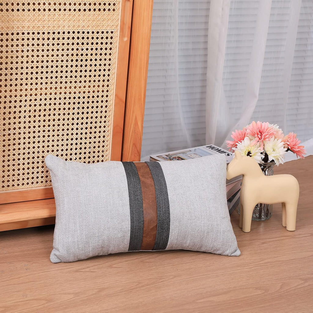 Farmhouse Decorative Outdoor Throw Pillow Covers for Couch Sofa Bed Brown Faux Leather Accent Pillow Cover Modern Decor Pillow Case 12 x…