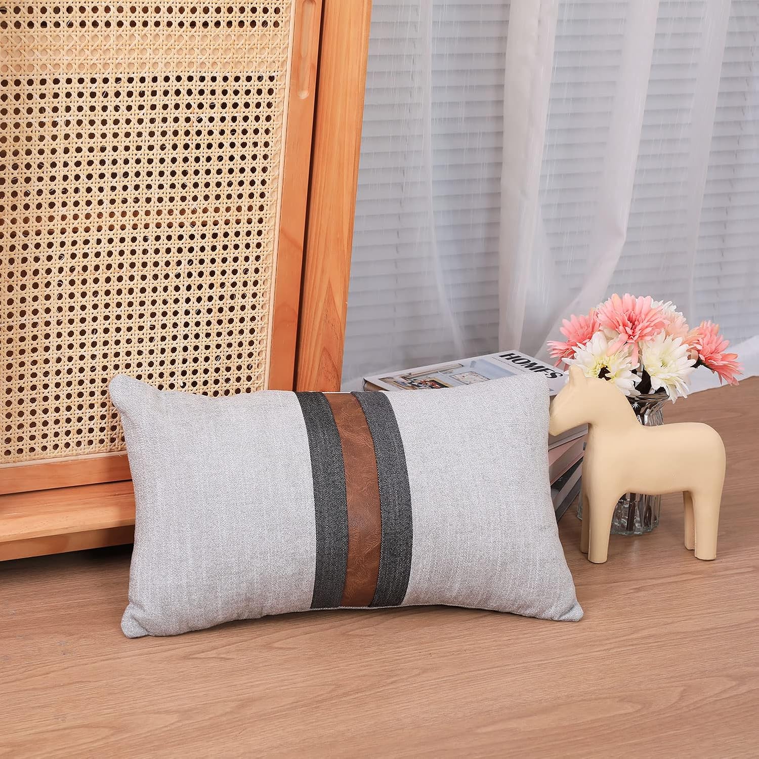 Farmhouse Decorative Outdoor Throw Pillow Covers for Couch Sofa Bed Brown Faux Leather Accent Pillow Cover Modern Decor Pillow Case 12 x…