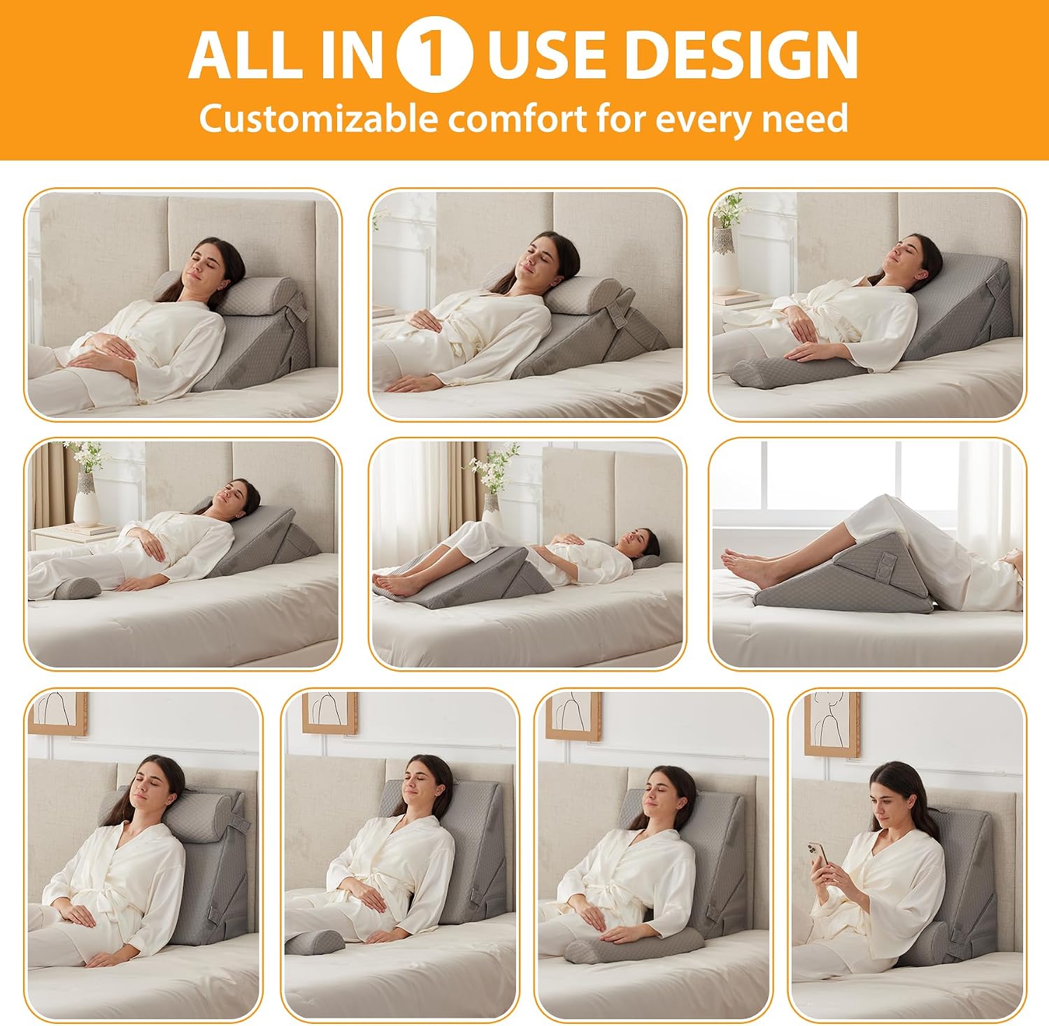 Ruqmuis 3PCS Wedge Pillow Set for After Surgery, Adjustable 9&12 Inch Bed Wedge Pillow for Sleeping, Incline Pillow Wedge for Headboard, Po…