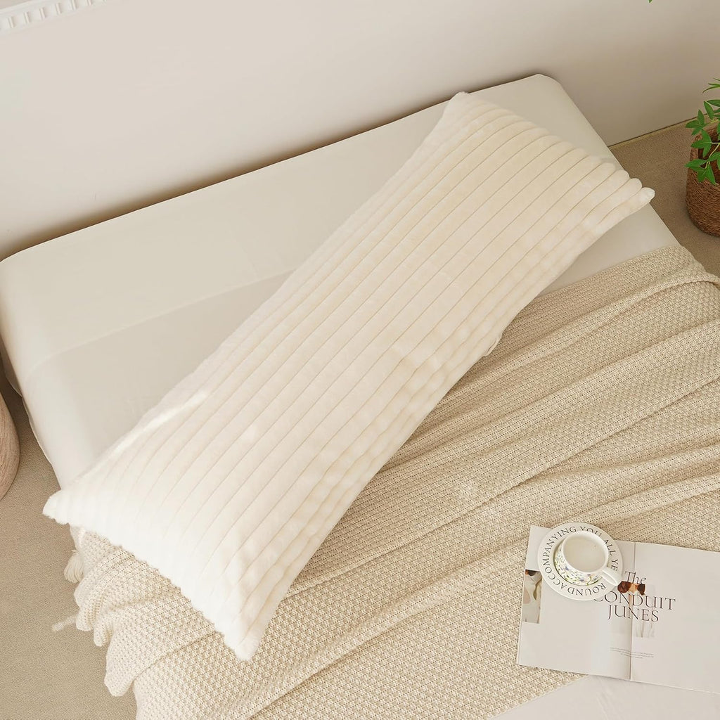 Memfydu Full Body Pillow with Fluffy Stripe Faux Fur Removable Cover, Long Bed Pillow Adult 20x54 Inches for Side Sleeper and Pregnancy, Be…