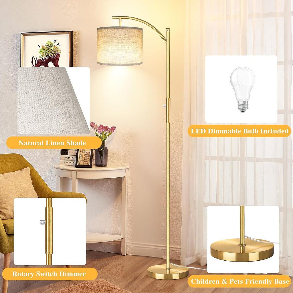 ROTTOGOON Dimmable Floor Lamp, Arc Floor Lamps for Living Room, Stepless Dimming Modern Standing Lamp with Linen Shade, Tall Lamp for…