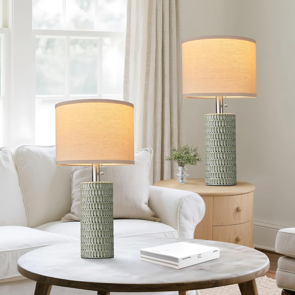 Reaketon 20.5" Modern Ceramic Table Lamps for Bedroom Set of 2, Bedside Lamps for Night Stands with Beige Lampshade, Farmhouse Table Lamp…