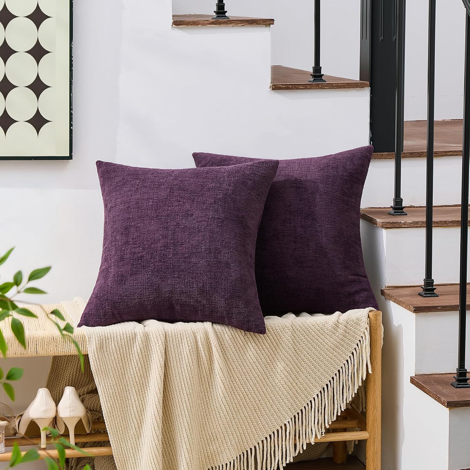 Gawamay Set of 2 Soft Textured Chenille Throw Pillow Covers 22x22 Inch (55x55 CM), Decorative Pillowcases Cushion Covers for Farmhouse Home…
