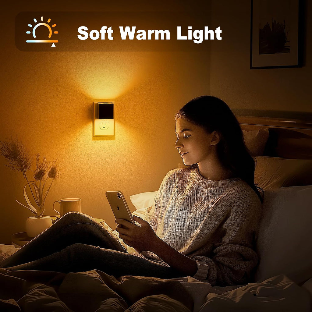 JandCase Night Light, Automatic Night Lights Plug into Wall, 2 Pack Modern Night Lights with Auto Light Sensor, Amber Brightness…