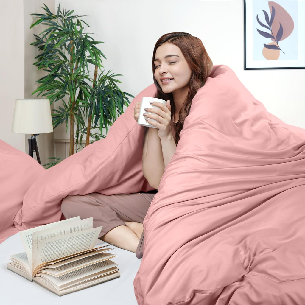 Utopia Bedding Duvet Cover Twin Size - 2 Piece with Zipper Closure - 1 Comforter Cover 68X90 Inches & 1 Pillow Sham 20X26 Inches (Pink)…