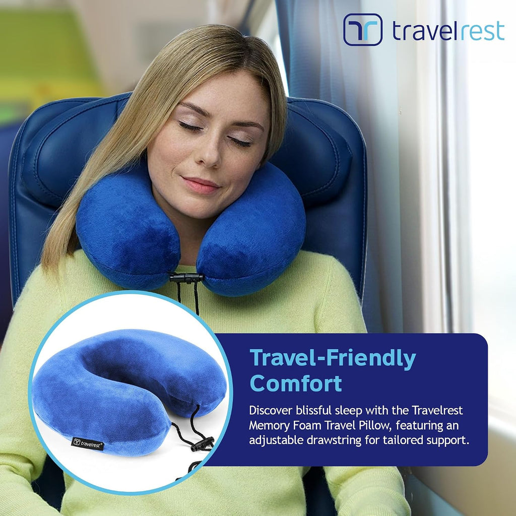 travelrest Neck Pillow Travel Essential - Memory Foam, Washable Micro-Fiber Cover Pillow, Soft and Comfortable Head Support for Long Flight…