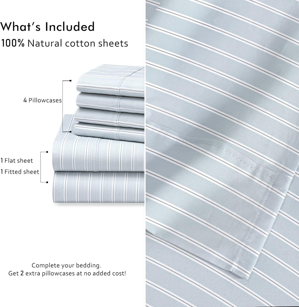 Ruvanti 100% Cotton Percale Sheets Full Size 6 Piece Set, Cooling Bed Sheets for Hot Sleepers, Deep Pocket 16”, Breathable Lightweight & Du…