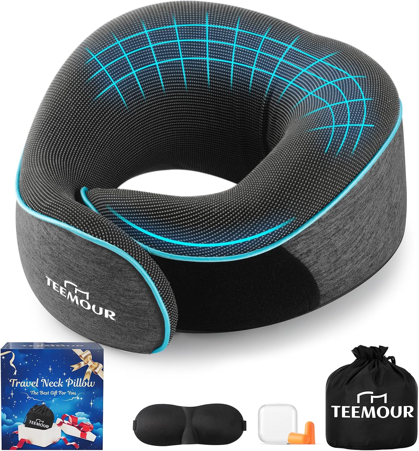 Travel Neck Pillow for Airplane -Memory Foam Travel Pillow for Long Flights/Car Sleep 360° Support Airplane Pillow, With Eye Mask &…
