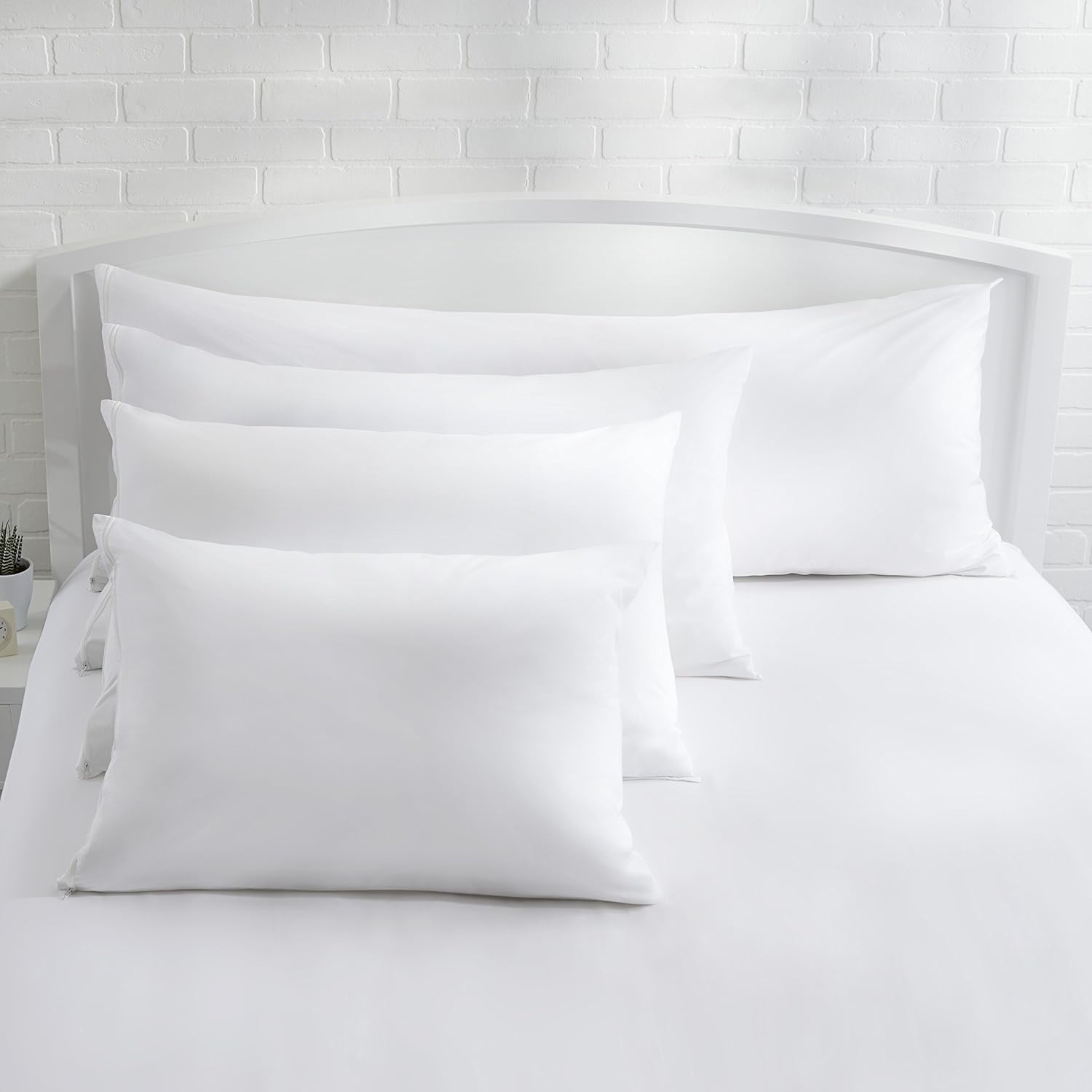 Amazon Basics Standard Breathable 100% Cotton Hypoallergenic Pillow Protector with Zipper, Machine Washable, White, 27 x 21 Inches…