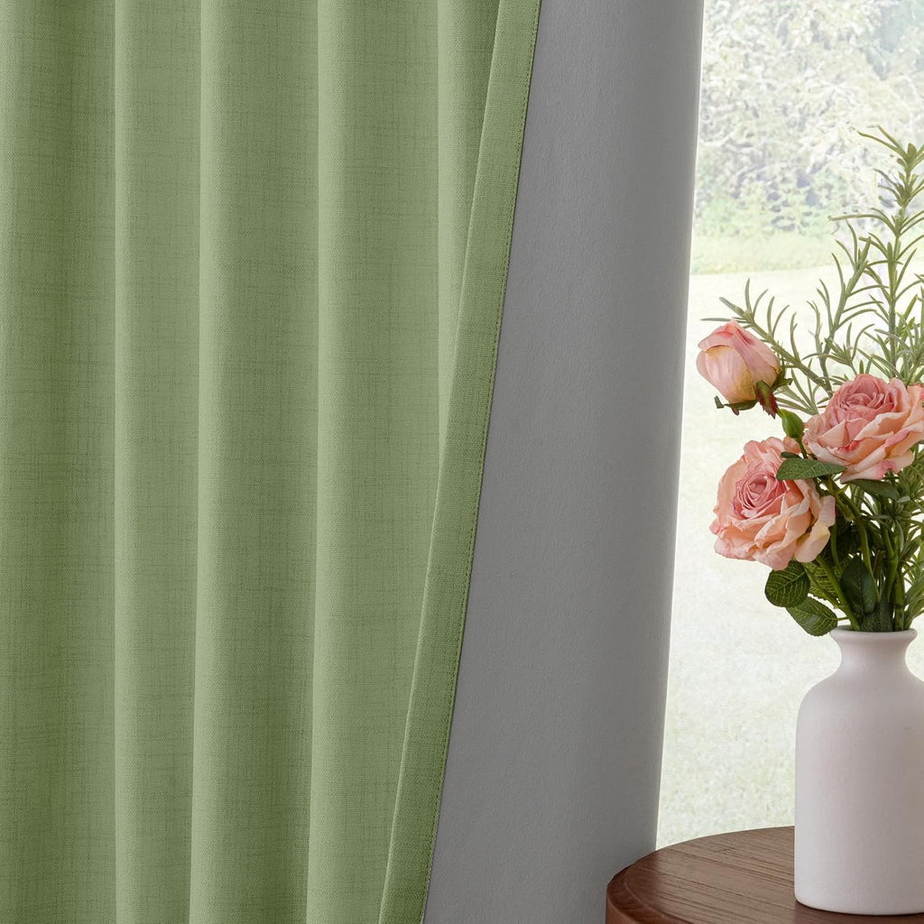 INOVADAY 100% Blackout Curtains for Bedroom, Black Out Curtains 84 Inch Long, Clip Rings Linen Blackout Drapes, Thermal Insulated Room…