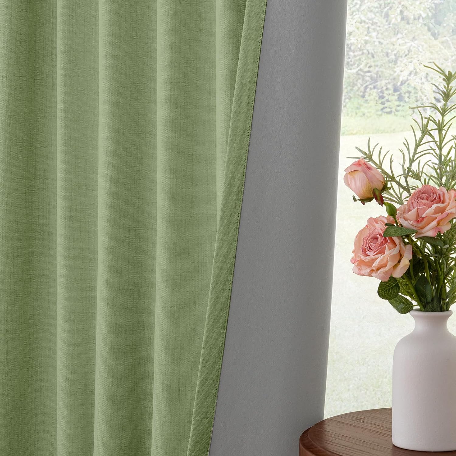 INOVADAY 100% Blackout Curtains for Bedroom, Black Out Curtains 84 Inch Long, Clip Rings Linen Blackout Drapes, Thermal Insulated Room…