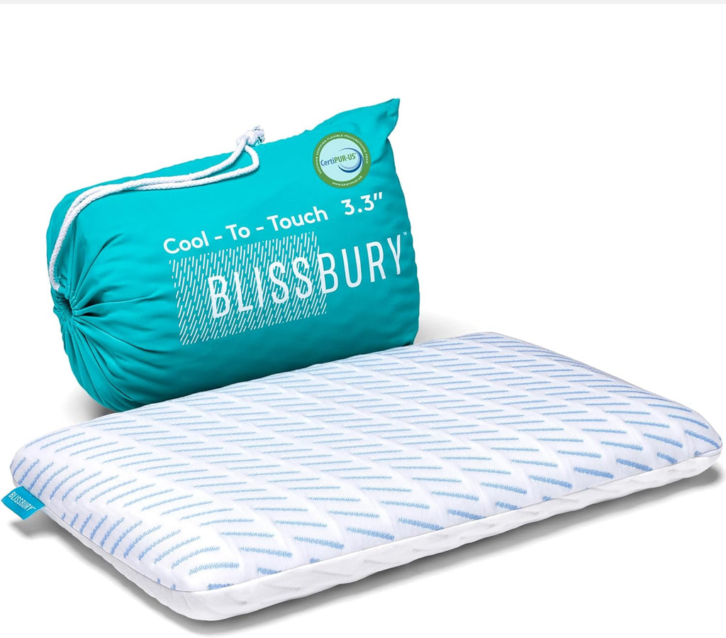 BLISSBURY 3.3 Inch Cooling Super Thin Pillow for Sleeping | Flat for Stomach & Back Sleeper | Cooling Memory Foam to Provide Comfort When…