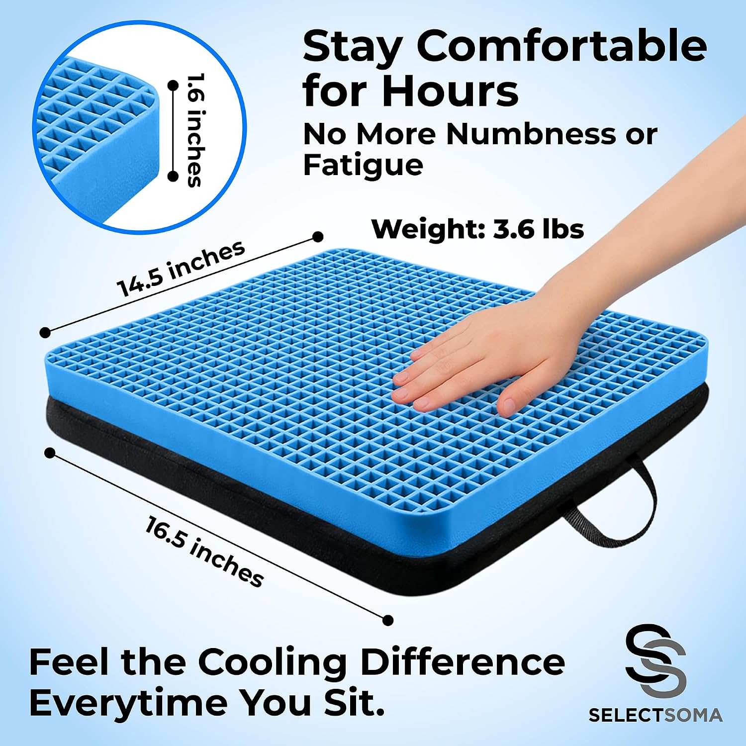 SelectSoma Travel Gel Seat Cushion for Long Sitting - Travel Pad for Car, Truck, Office Chair, Wheelchair - Cooling Gel Cushion for Sciatic…