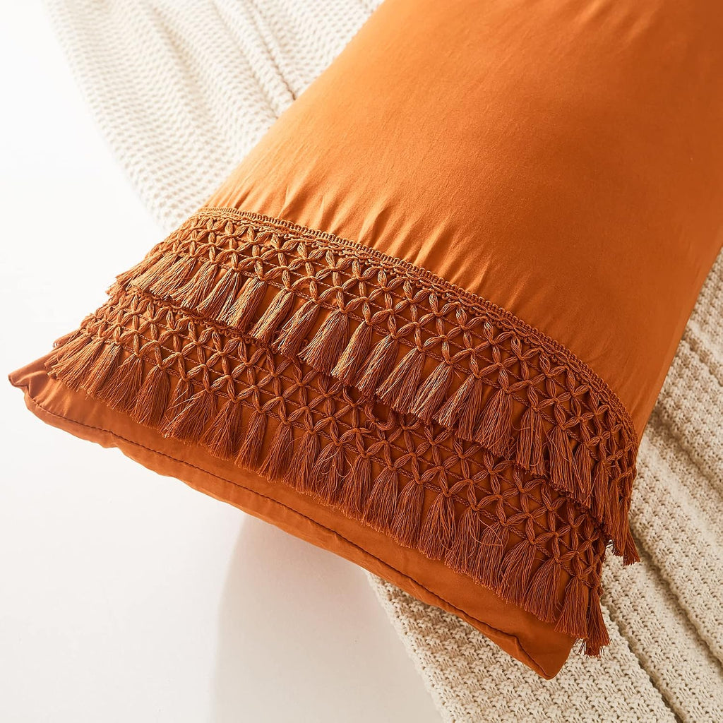 Moveover Move Over Burnt Orange Body Pillow Cover Macrame Grid Tassel Body Pillow Case Cover Boho Chic Decorative Pillow Case Covers 20x54…