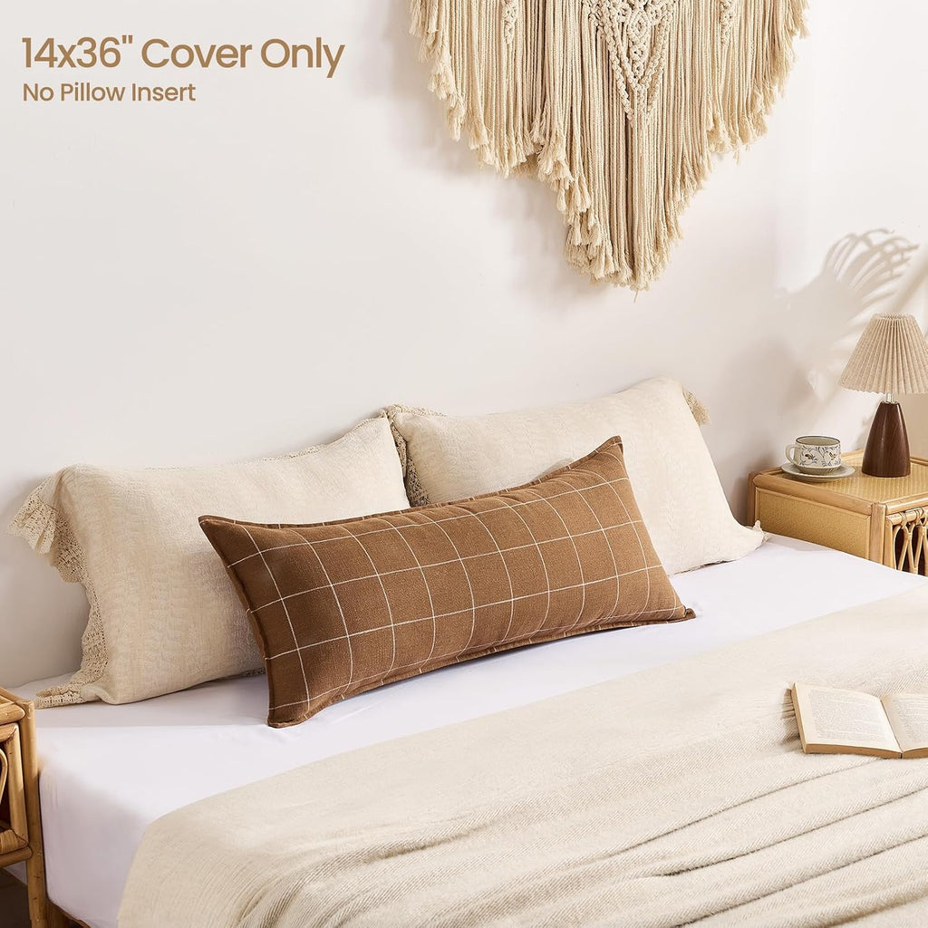 Brown Long Lumbar Body Pillow Cover 14x36 Pack of 1, Chocolate Brown Long Decorative Pillow for Bed 14 x 36, Tan Throw Pillows Chenille…