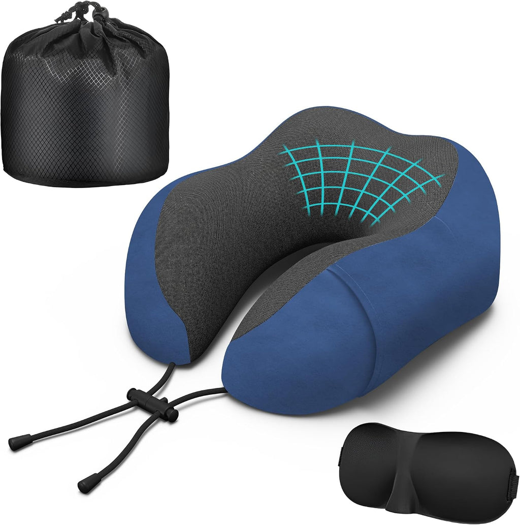 Neck Travel Pillow, Upgraded Memory Foam Pillow for Airplane, Machine Washable, Adjustable Flight Pillow, Suitable for Sleeping Airplane…