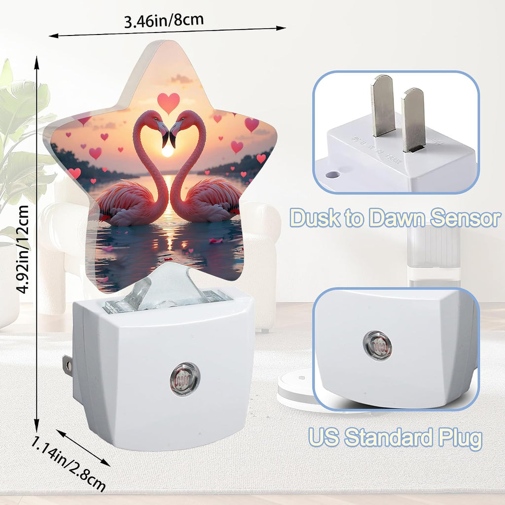 Snowmolle Beach Flamingos Night Lights Plug Into Wall, Romantic Love Heart Star Night Light for Kids, Nightlight with Dusk to Dawn Smart Sens…