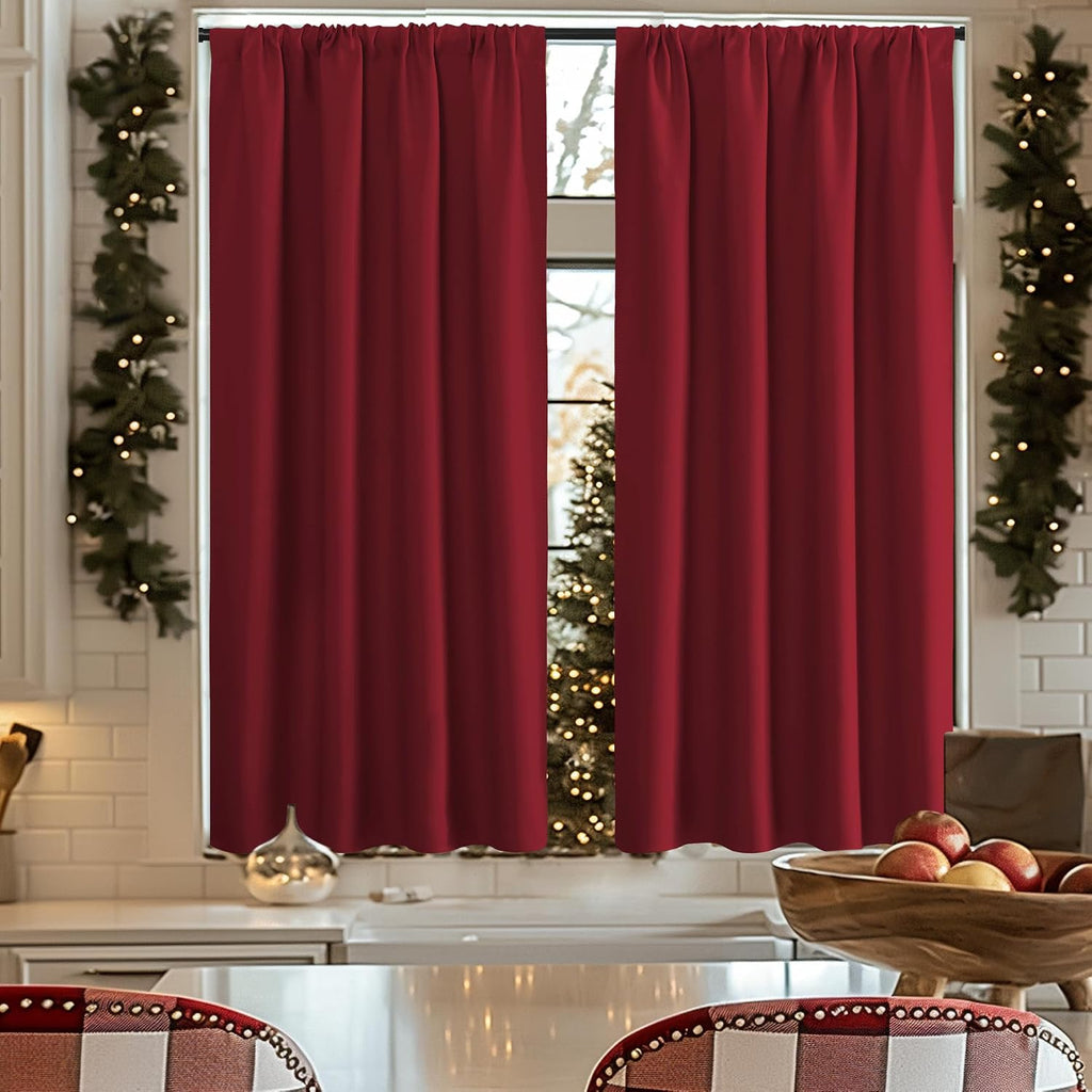NICETOWN Christmas Burgundy Blackout Curtains and Drapes - Thermal Insulated Solid Rod Pocket Blackout Draperies/Panels for Gift (1 Pair…
