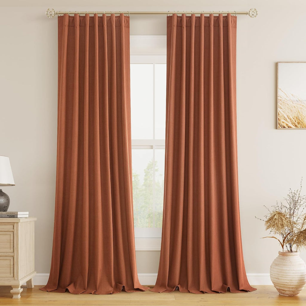 Guken Terracotta 100% Blackout Curtains 90 Inch Length 2 Panels Set Fall Curtains for Living Room Bedroom Back Tab Thermal Insulated Black…