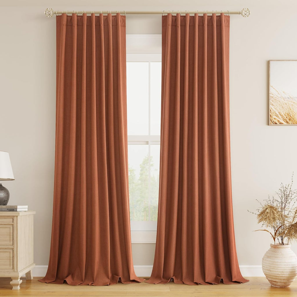 Guken Terracotta 100% Blackout Curtains 84 Inch Length 2 Panels Set Fall Curtains for Living Room Bedroom Back Tab Thermal Insulated Black…