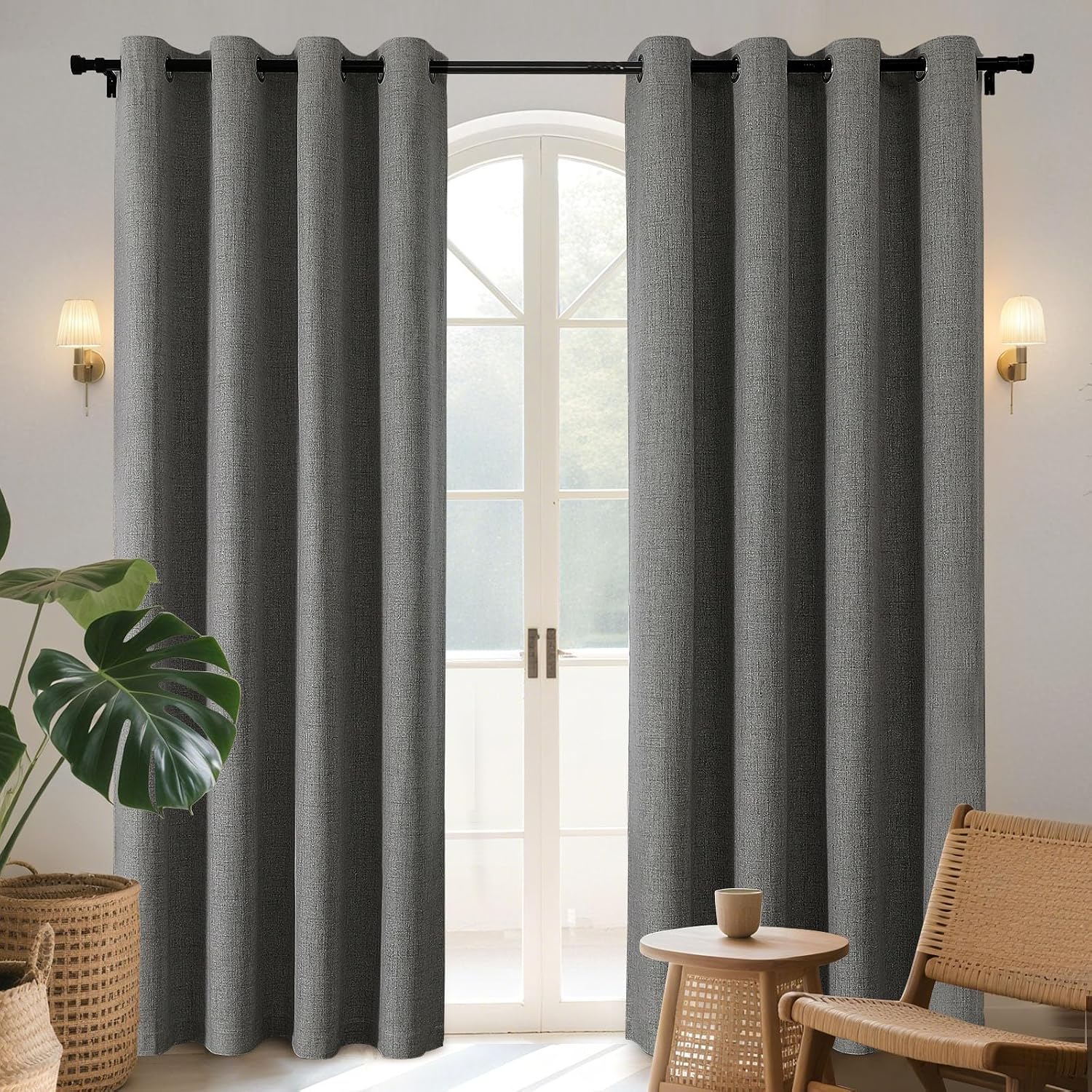 Joydeco Grey Blackout Curtains 120 Inches Long, Extra Long Curtains 120 Inch Length 1 Panel for Bedroom, Thermal Insulated Linen Black…