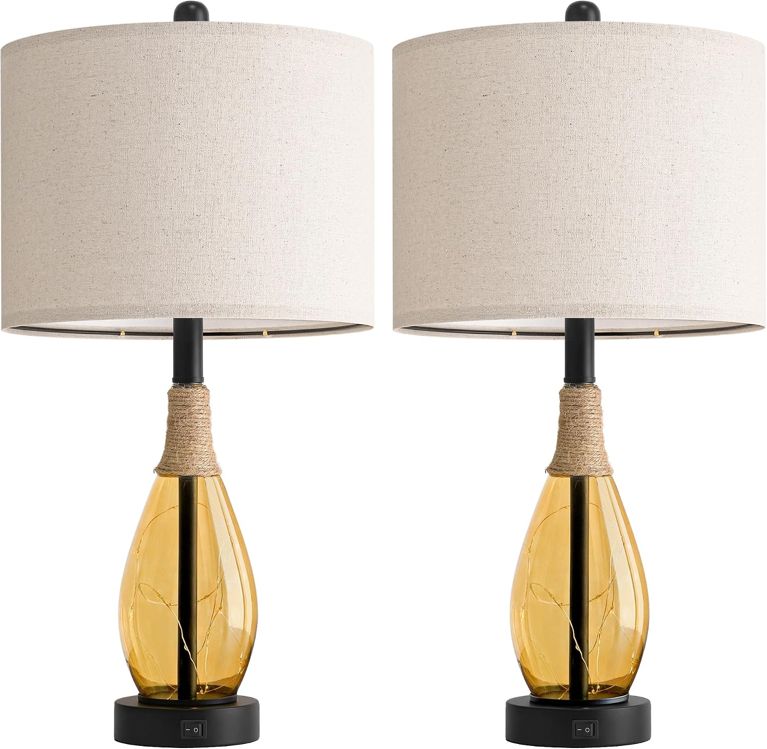 OYEARS 23" Table Lamps for Living Room Set of 2 Bedside Lamps for Night Stands Bedroom Lamps Farmhouse Rattan Boho Lamp Glass Nightlight…