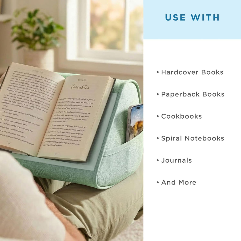 LAPGEAR Book Pillow – Lap Reading Cushion with Built-in Book Stand – Fits 6x9 Books & Similar Sizes – Sage Green – Style No. 33201