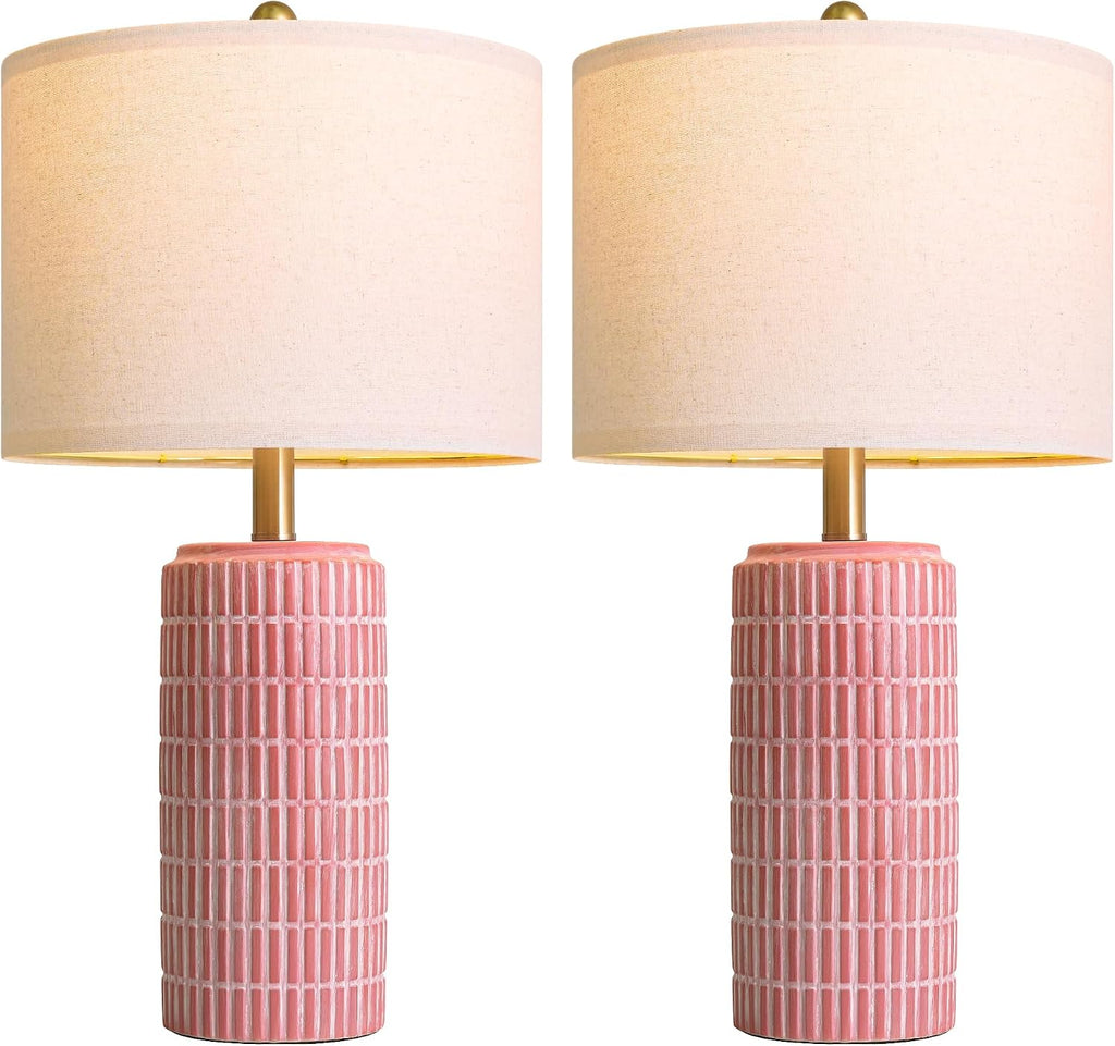 PoKat 23" Ceramic Table Lamps for Living Room, Farmhouse Bedside Lamps Set of 2 for Bedroom, Rustic Nightstand Lamps for Office Sideboard…