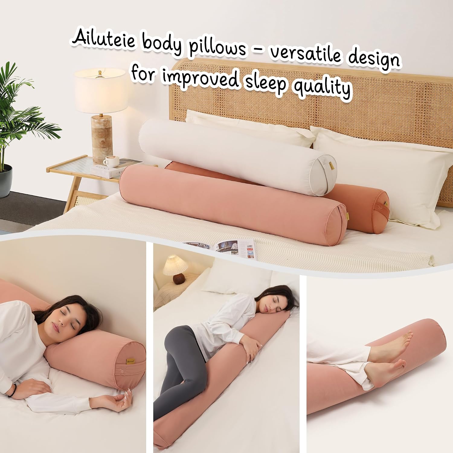 Body Pillow for Adults, Long Round Pillow, Big Cylindrical Pillow, Large Full Bolster Pillows for Side Sleepers (Blush Pink, 39.37"*7.87")