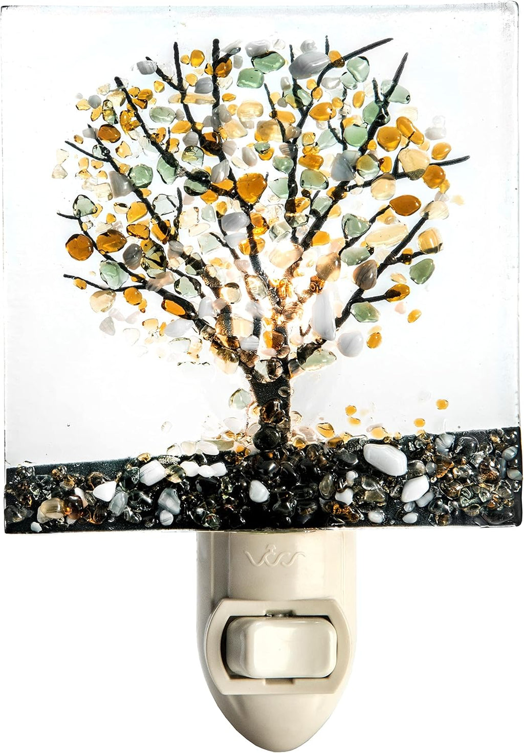 JDevlinGlassArt J Devlin Glass Art Stained Glass Night Light, Autumn, Fall Tree, Nature, Cabin, Plug in nightlight for Bedroom/Bathroom/Sta…