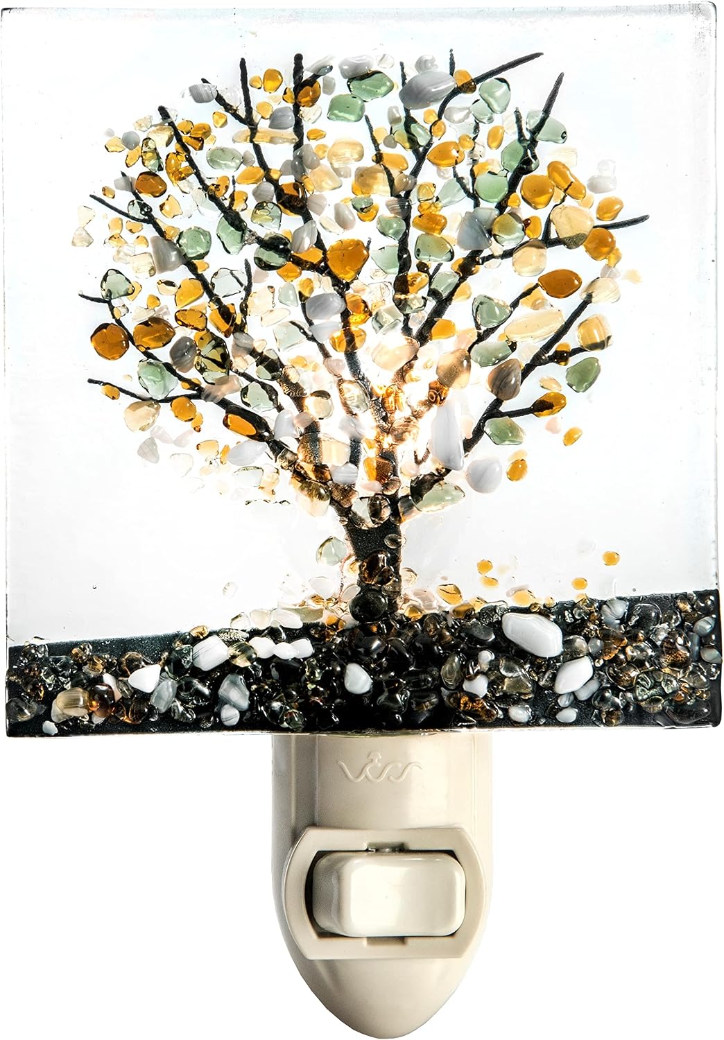 JDevlinGlassArt J Devlin Glass Art Stained Glass Night Light, Autumn, Fall Tree, Nature, Cabin, Plug in nightlight for Bedroom/Bathroom/Sta…