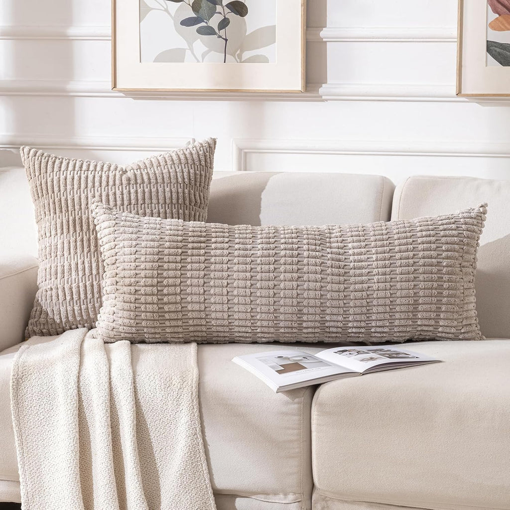 Fancy Homi Decorative Throw Pillow Covers for Bed Couch Bedroom Bench, Soft Corduroy Solid Pillow Case, Rustic Farmhouse Boho Room…
