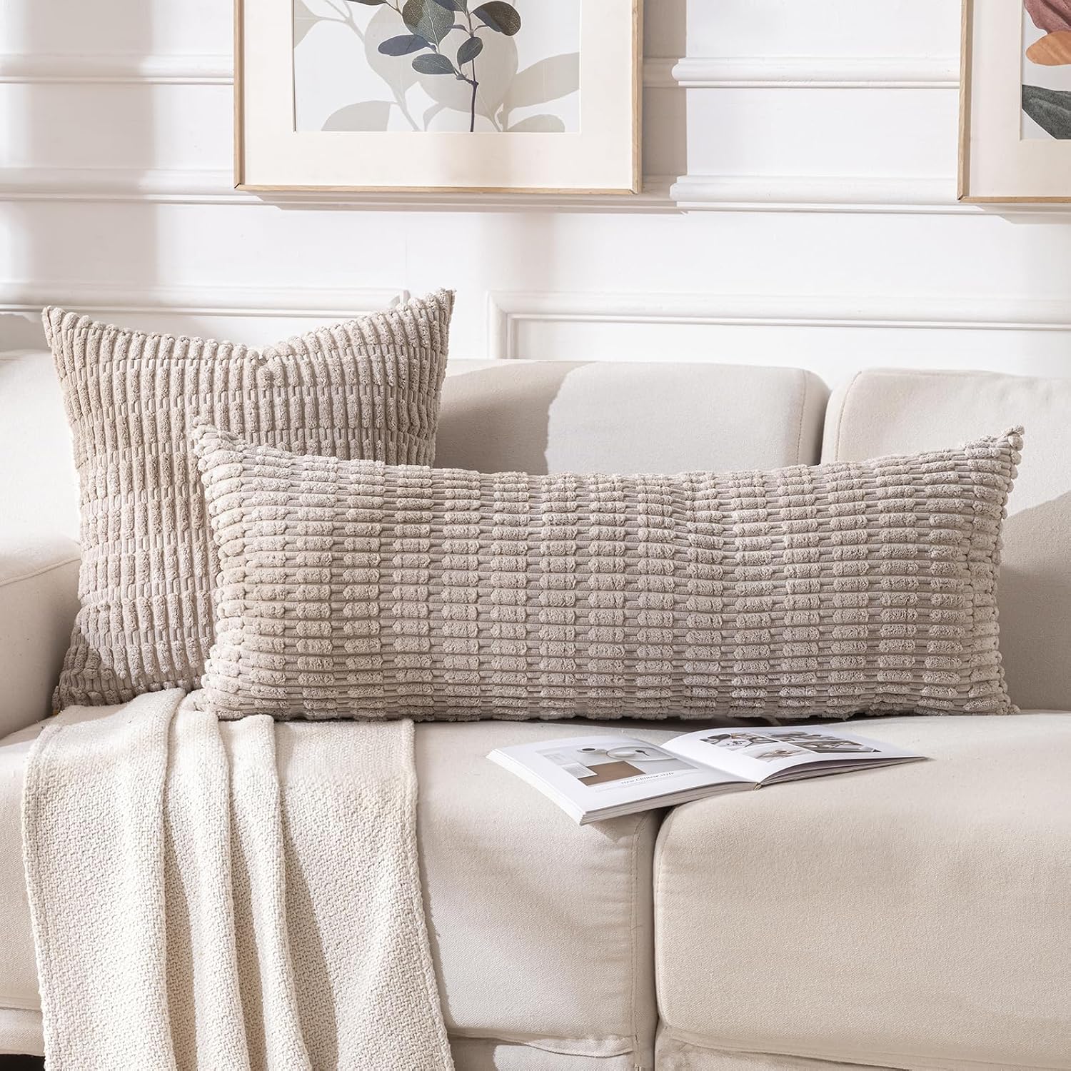 Fancy Homi Decorative Throw Pillow Covers for Bed Couch Bedroom Bench, Soft Corduroy Solid Pillow Case, Rustic Farmhouse Boho Room…