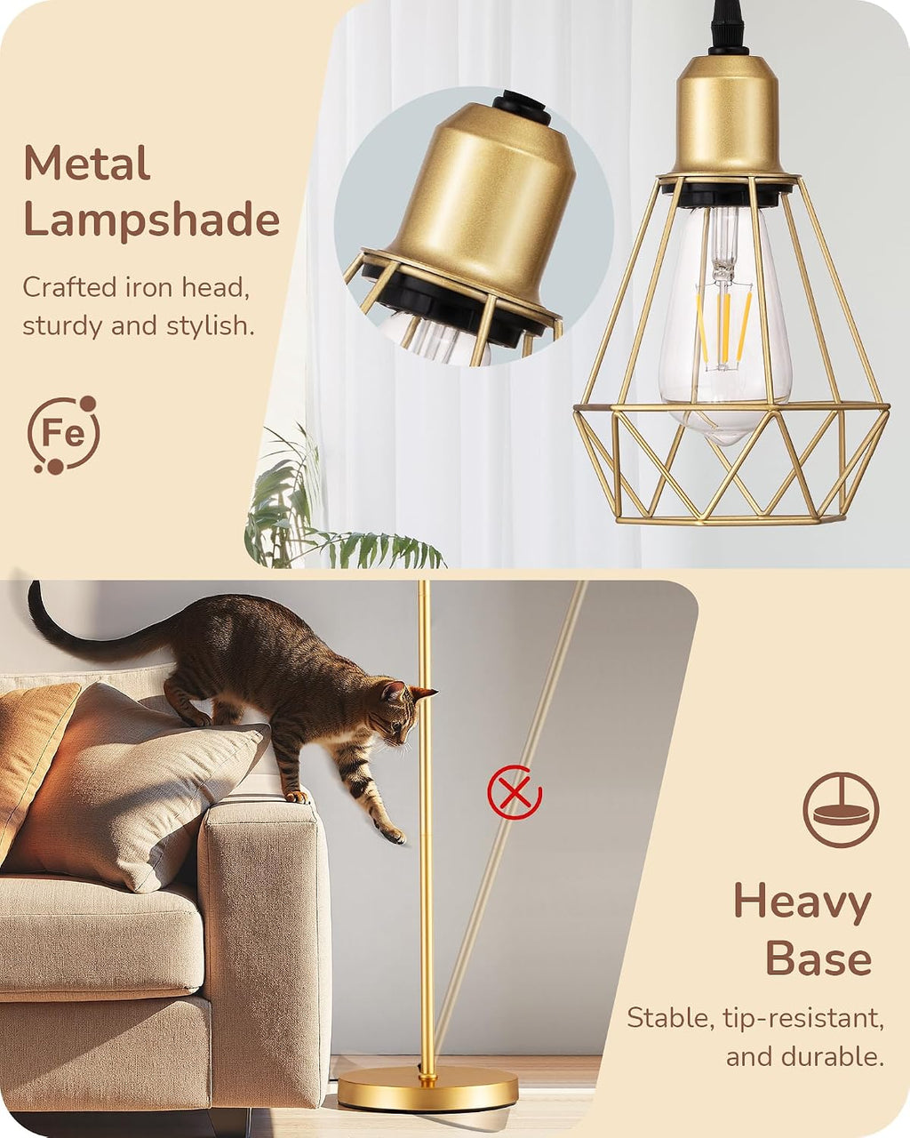 Edishine 70'' Dimmable Industrial Floor Lamp, Farmhouse Standing Lamps Diamond-Shaped Lampshade, 3 LED Edison Bulbs Included, Modern Rustic…