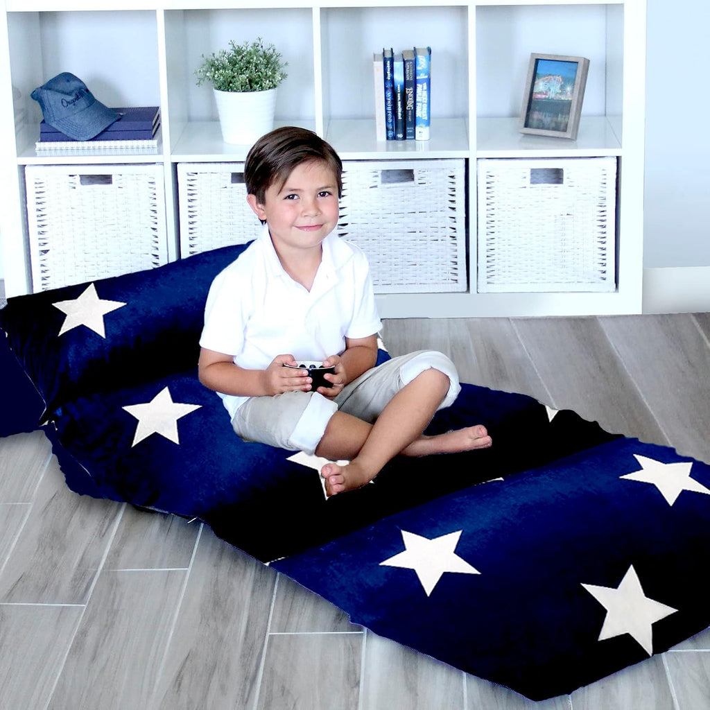 Butterfly Craze Floor Lounger Cover - Floor Bed Conversion - Creates Custom Sleeping Pad - Portable Mattress Alternative - Star Navy…
