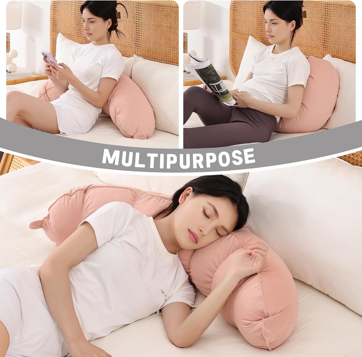 Peallow(Pat. Pend) – Long Round Body Pillow for Adults, Bolster Pillow for Sleeping, Soft and Supportive Pillow for Sleeping & Lumbar…