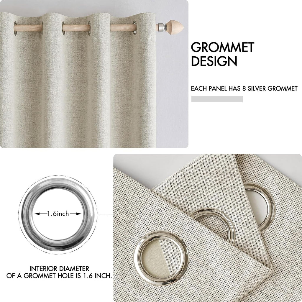 Miulee 100% Blackout Linen Textured Curtains for Bedroom Solid Thermal Insulated Cream Grommet Room Darkening Curtains & Drapes Luxury Deco…