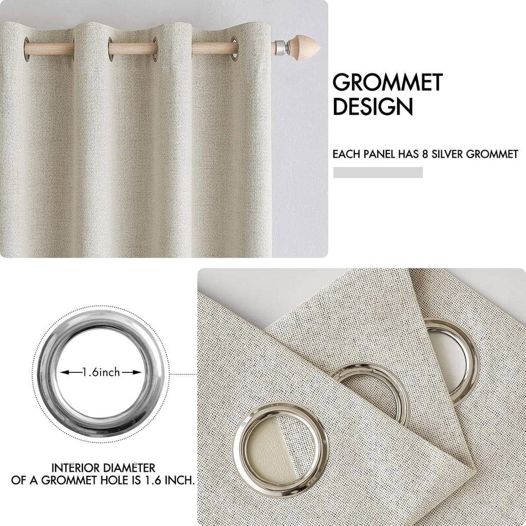 Miulee 100% Blackout Linen Textured Curtains for Bedroom Solid Thermal Insulated Cream Grommet Room Darkening Curtains & Drapes Luxury Deco…