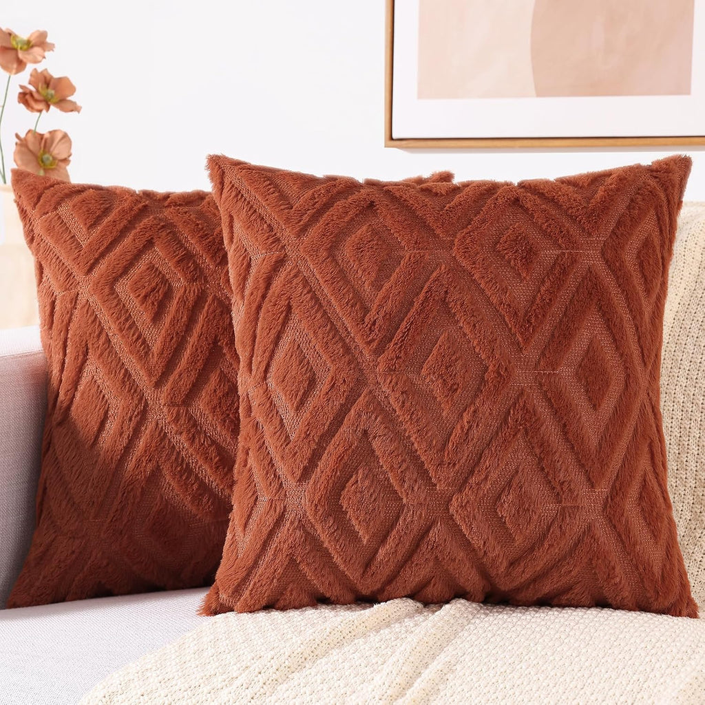 decorUhome Summer Couch Euro Sham Throw Pillow Covers 26x26 Set of 2, Decorative Soft Plush Faux Fur Wool Accent Pillow Covers for Modern F…
