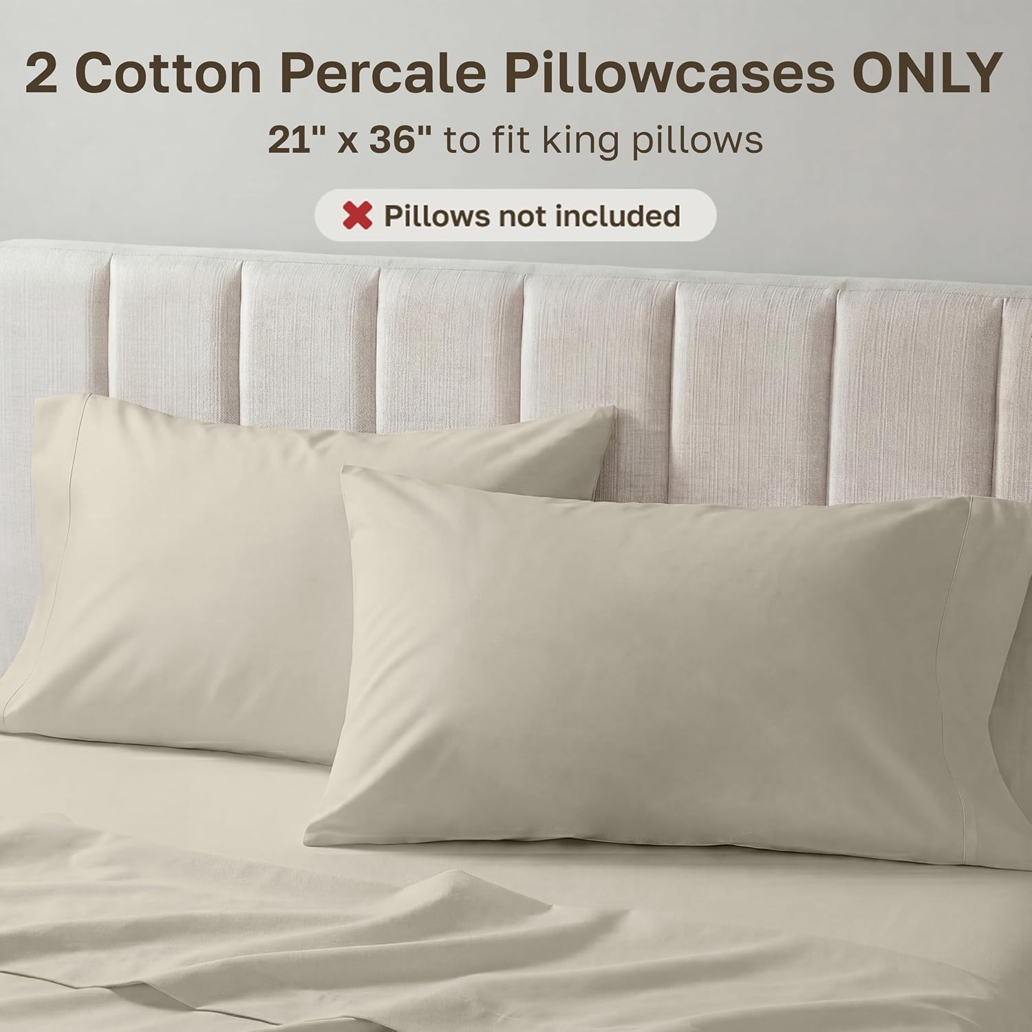 CaliforniaDesignDen California Design Den 100% Egyptian Cotton Pillowcases King Size Set of 2 - Crisp Percale Feel, Soft & Breathable King…