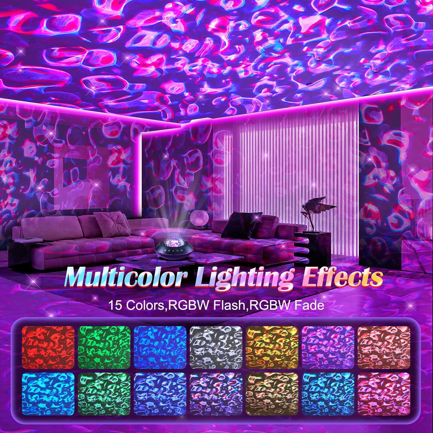 One Fire Ocean Light Projector,15 White Noises & Bluetooth Ambient Lighting, 360° Full Coverage Ceiling Projector Ocean Lamp, Remote…