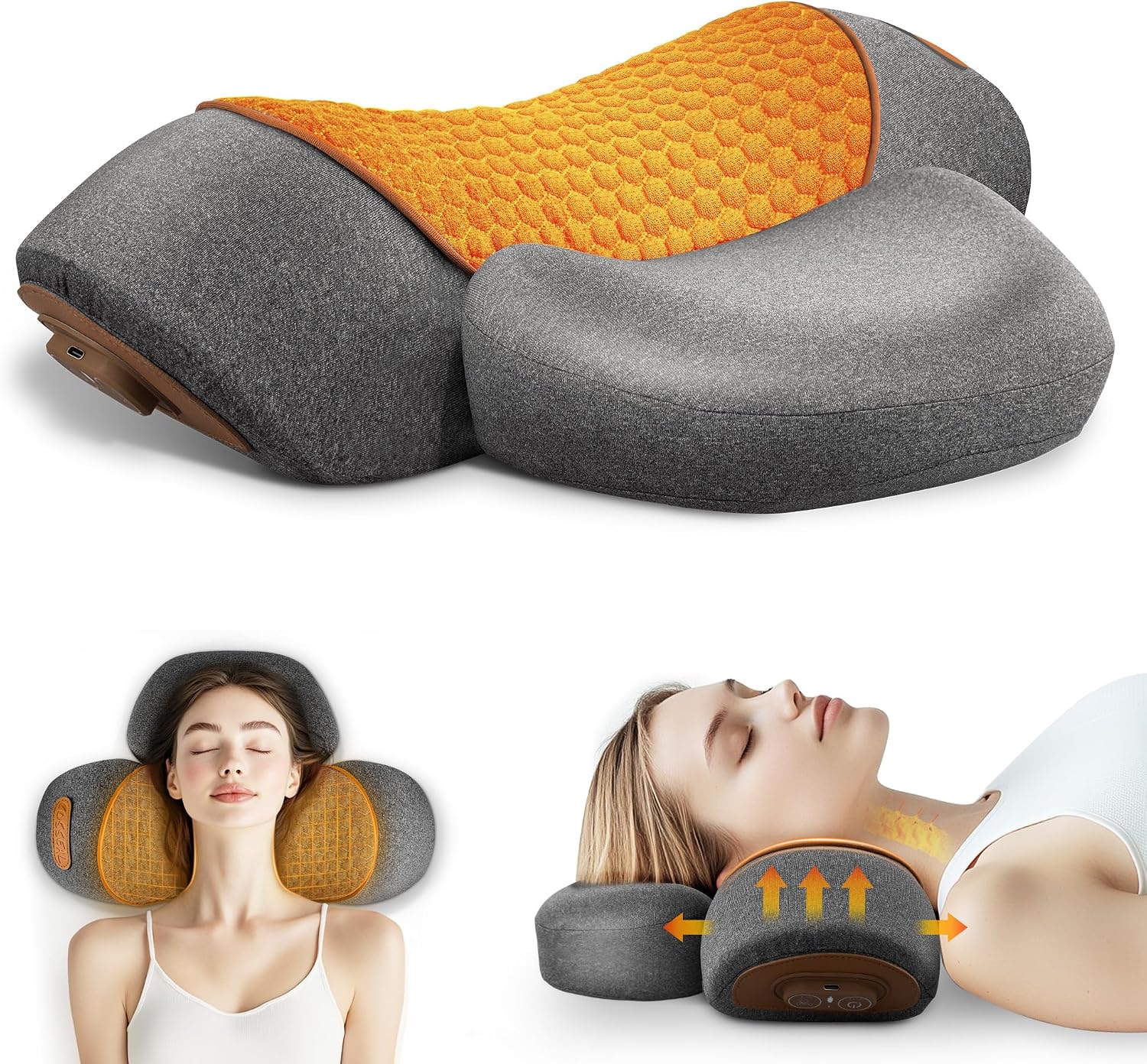 3-in-1 Neck Massage Pillow—with Heat, Massage, and Traction Stretching, Deep Tissue Massage Relieves Shoulder and Neck Muscle Pain and…