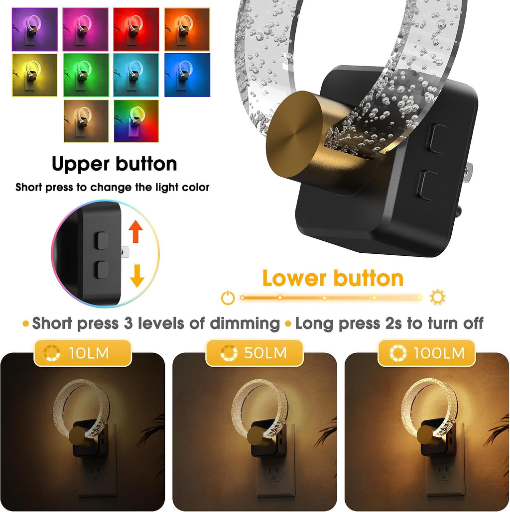 L LOHAS LED Night Lights Plug into Wall, Changing RGB Night Light with Dusk to Dawn Sensor, 180° Rotatable Bubble Nightlight Plug in Wall…