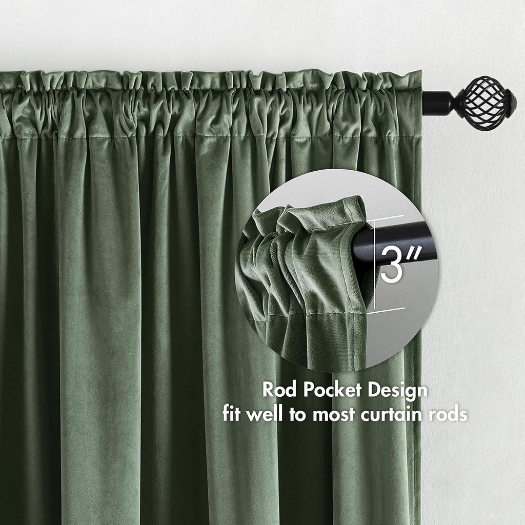 MIULEE Velvet Curtains Sage Green Thermal Insulated Blackout Curtain Drapes for Bedroom Living Room Darkening 90 Inches Long Curtains…