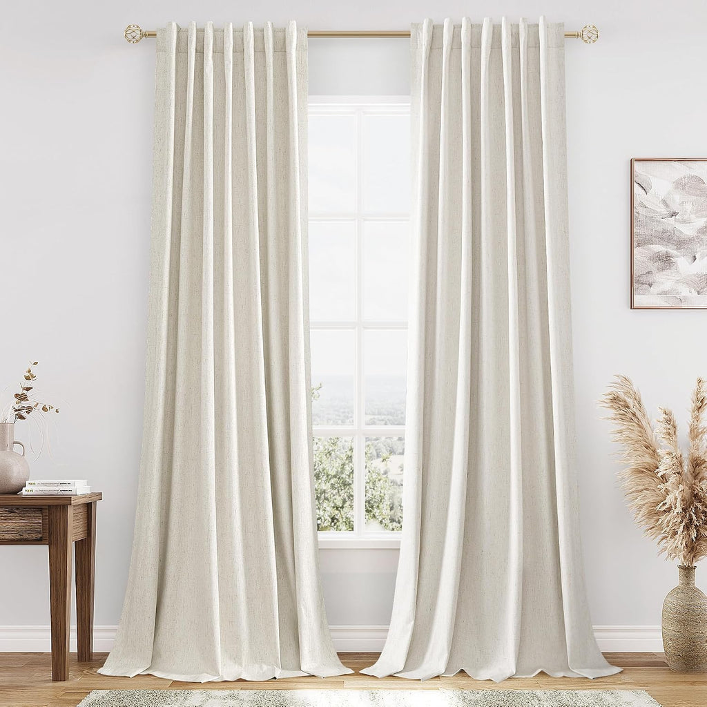 Guken Cream 100% Blackout Linen Curtains 120 Inch Length 2 Panels Set for Living Room Bedroom Back Tab Thermal Insulated Black Out Drapes R…